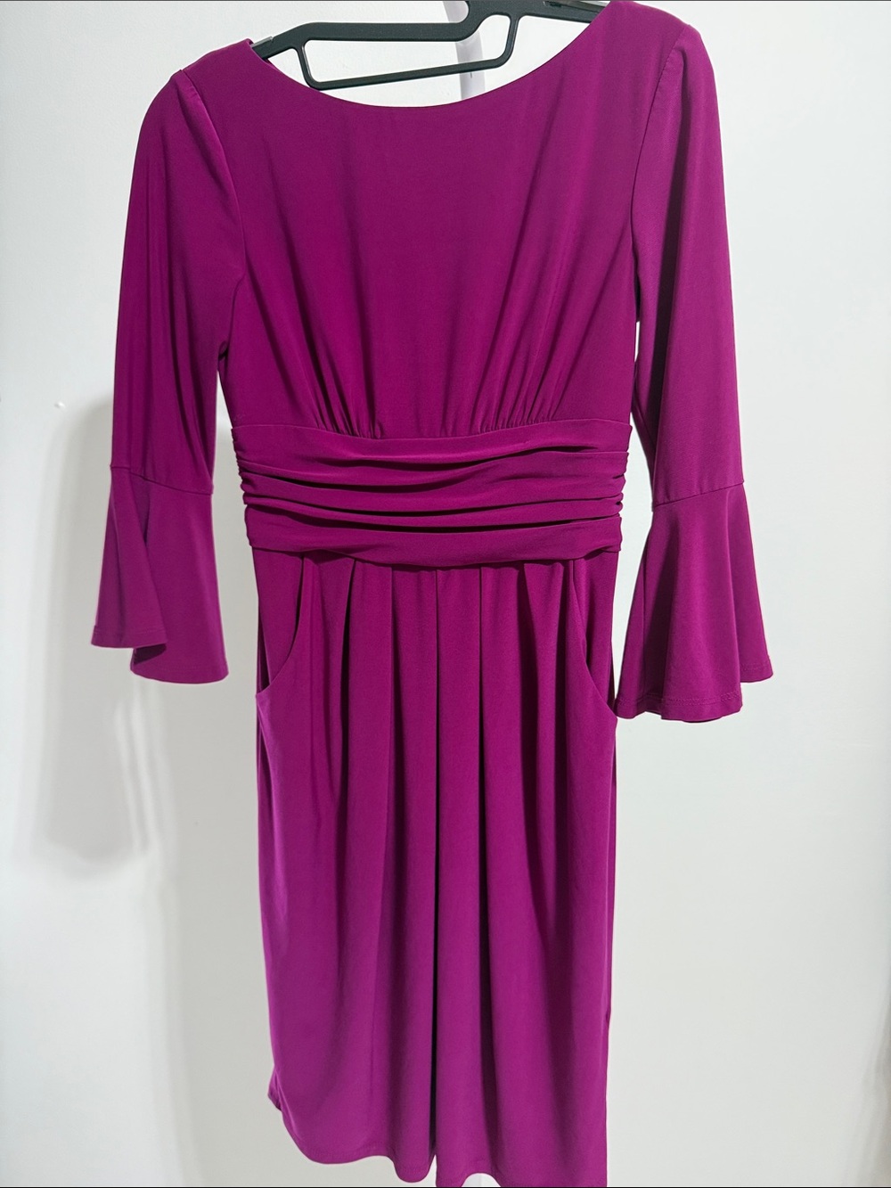 Eliza J Fuchsia Boatneck Ruched Waist Dress waist 13 some stretch